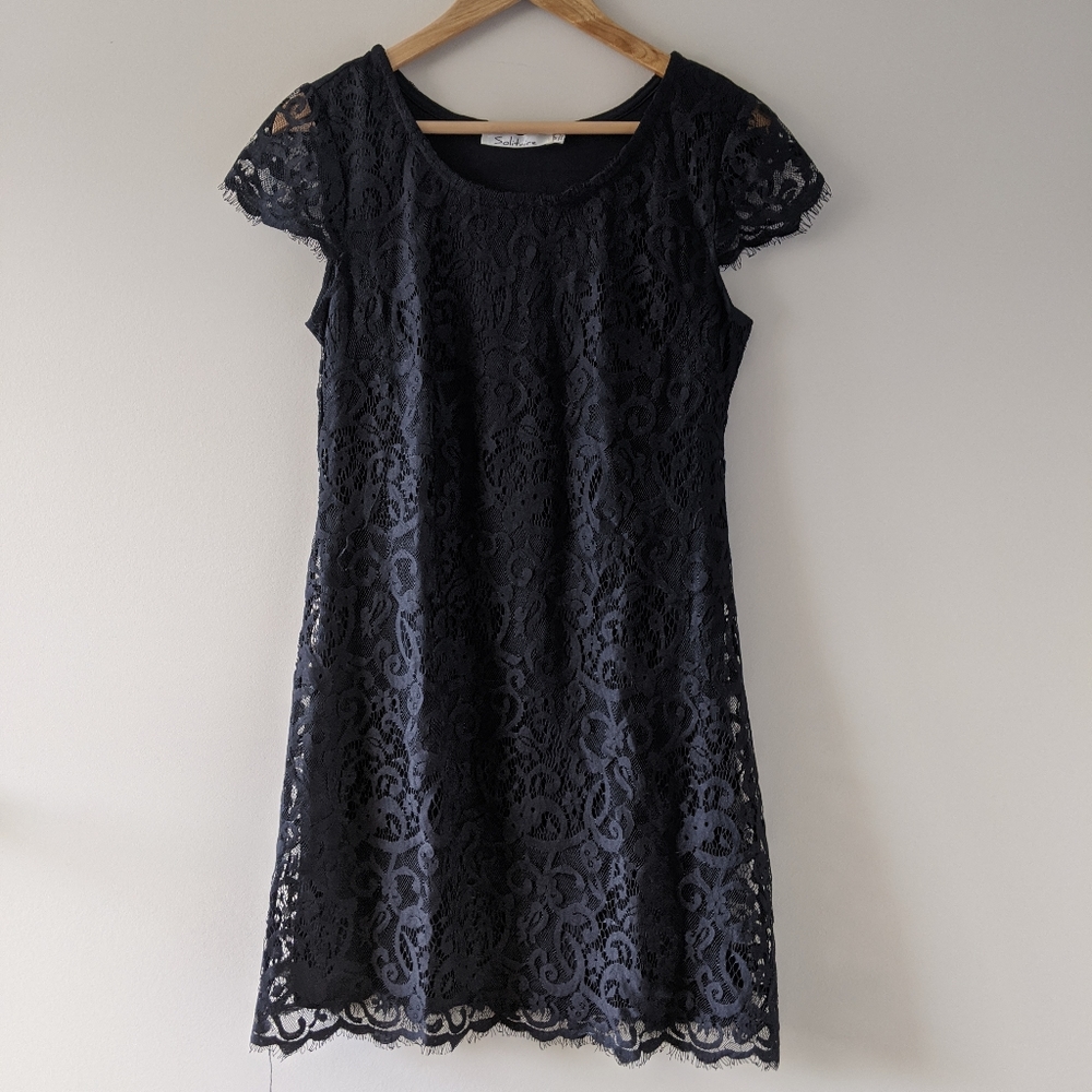 Black Lace Knee Length Dress